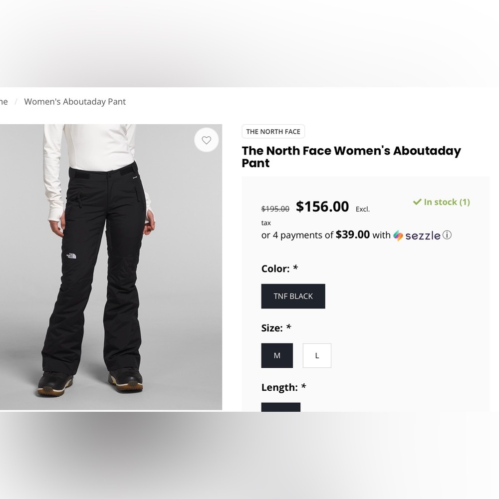 The North Face Aboutaday Black Insulated Snow Pants NWT